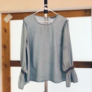 Alexander JORDAN‎ Chambray Blouse w/ Embroidered Flared Sleeves/ Sz L